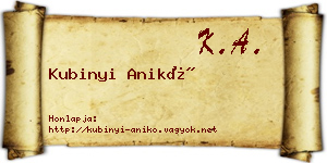 Kubinyi Anikó névjegykártya