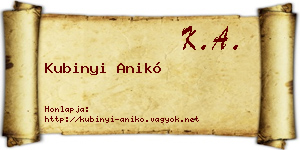 Kubinyi Anikó névjegykártya